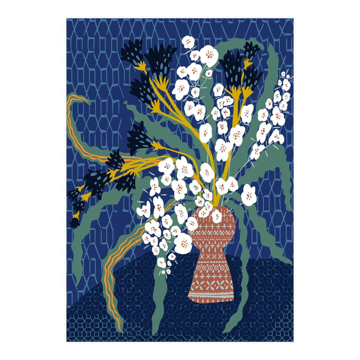Floral contemporary still life dark blue (Print Only)