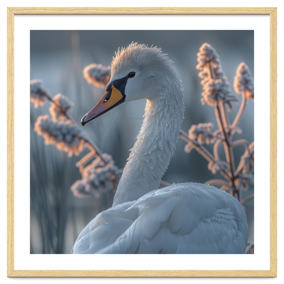 Swan Portrait Dew Drops Morning Light