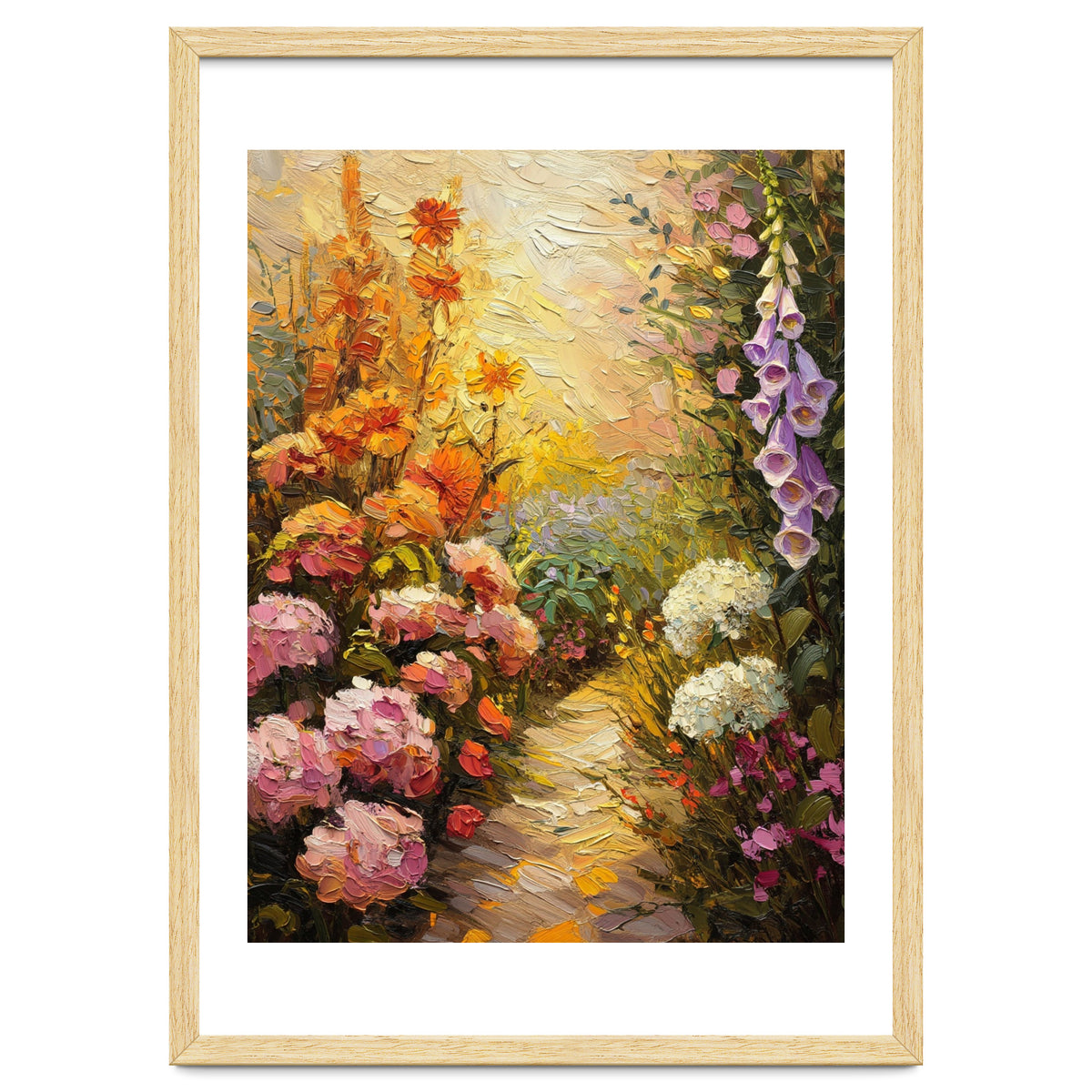 Golden Hour Summer Garden Path Oil Painting
