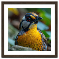 Close-up of a Yellow Bird featuring a Striking Red eye
