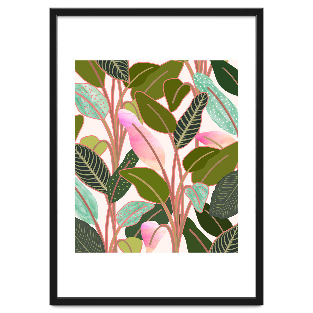 Color Paradise, Tropical Colorful Modern Bohemian Illustration, Eclectic Botanical Plant