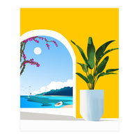 A Peek Ahead, Travel Ocean Beach Sea Tropical, Architecture Arch Boat Summer, Bougainvillea Eclectic Bohemian (Print Only)