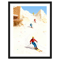 Skiing on Ice Cream Mountains, Miniature Skiers Winter Art Print for Kitchen Decor