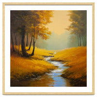 Golden Autumn Forest Path with Winding Creek