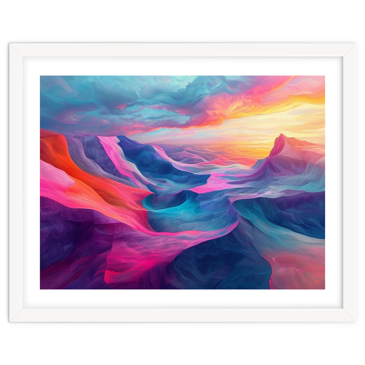 Vibrant Abstract Mountain Landscape at Sunset