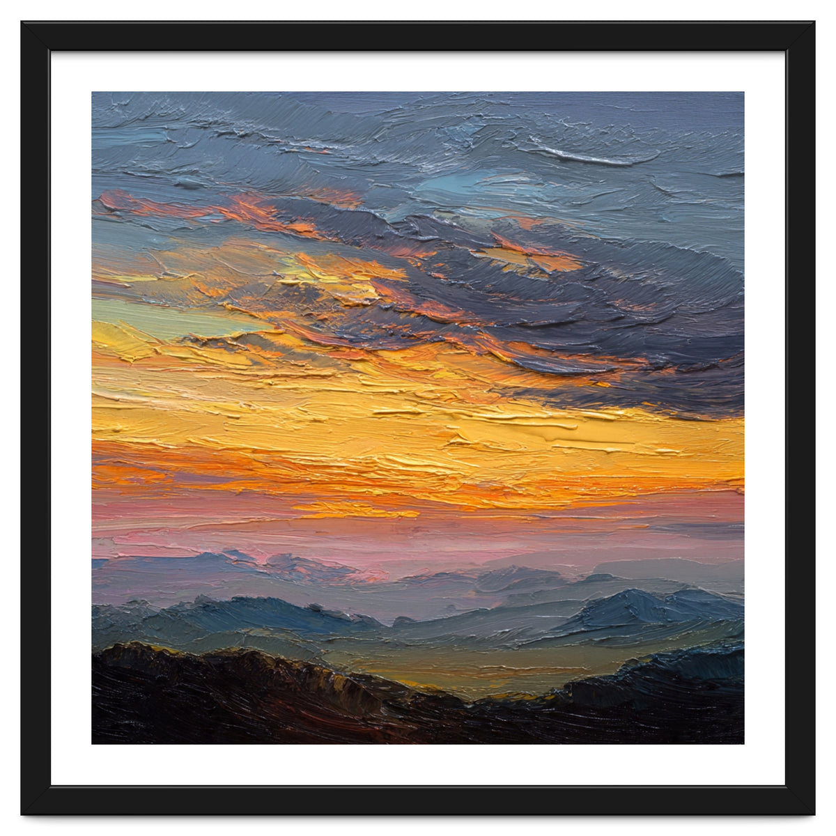 Vibrant Golden Hour Horizon Over Distant Mountain Ridges