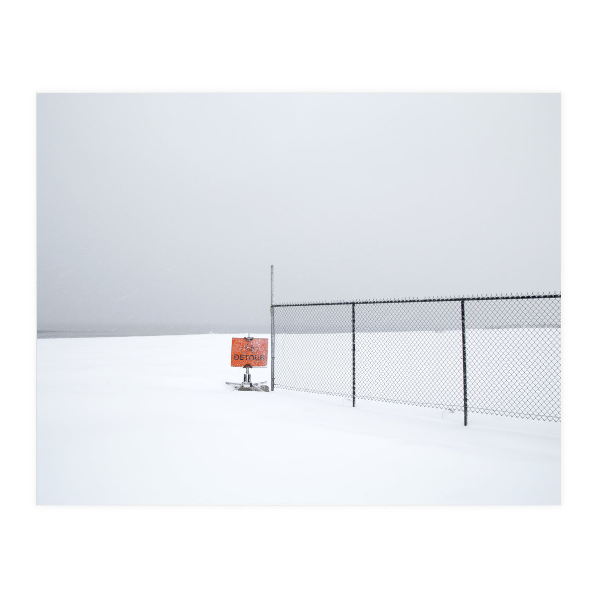Detour sign in the snow beach (Print Only)