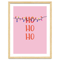 HO HO HO Christmas Lights Art, Pink Holiday Illustration, Modern Festive Quote