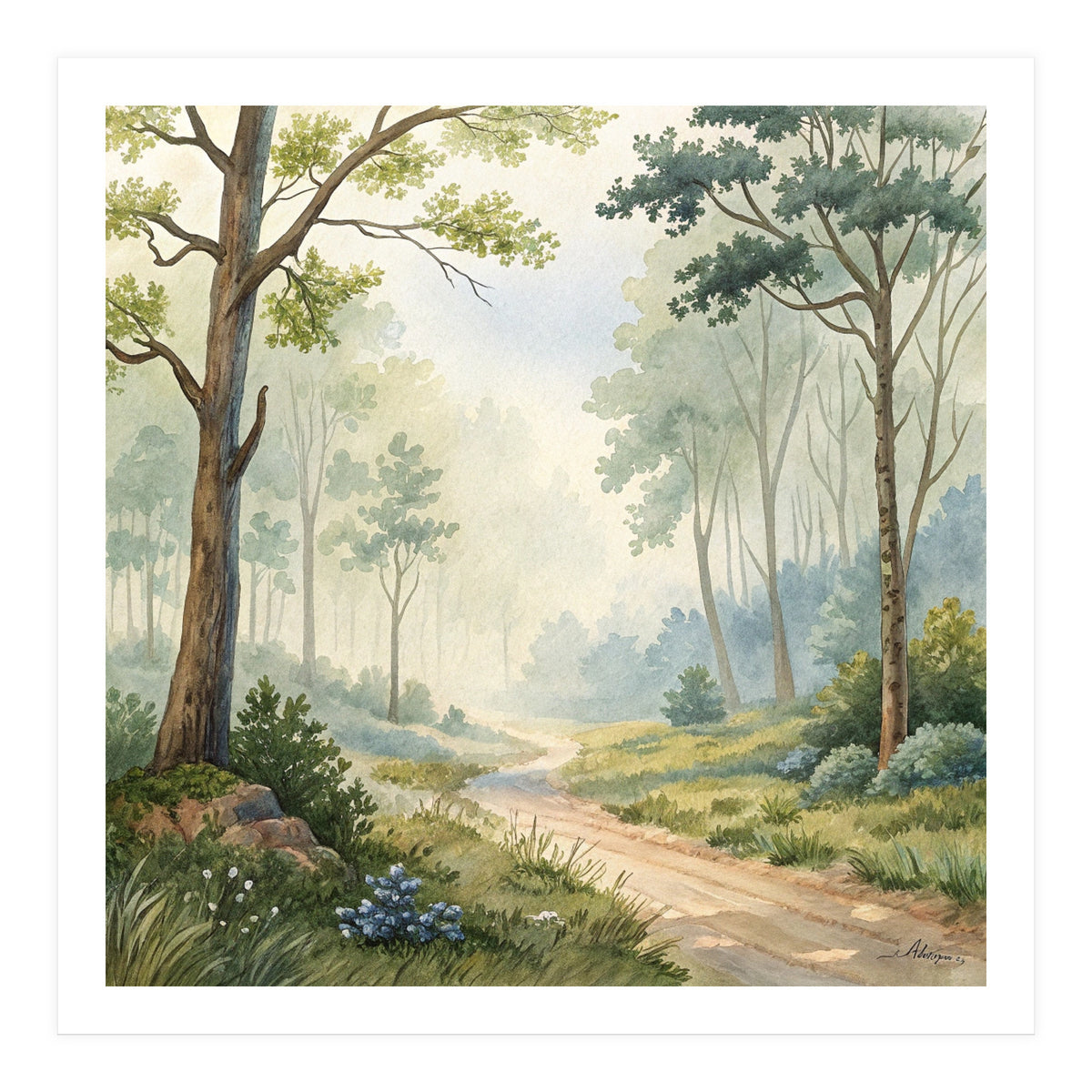 Atmospheric Forest Watercolor Painting (Print Only)