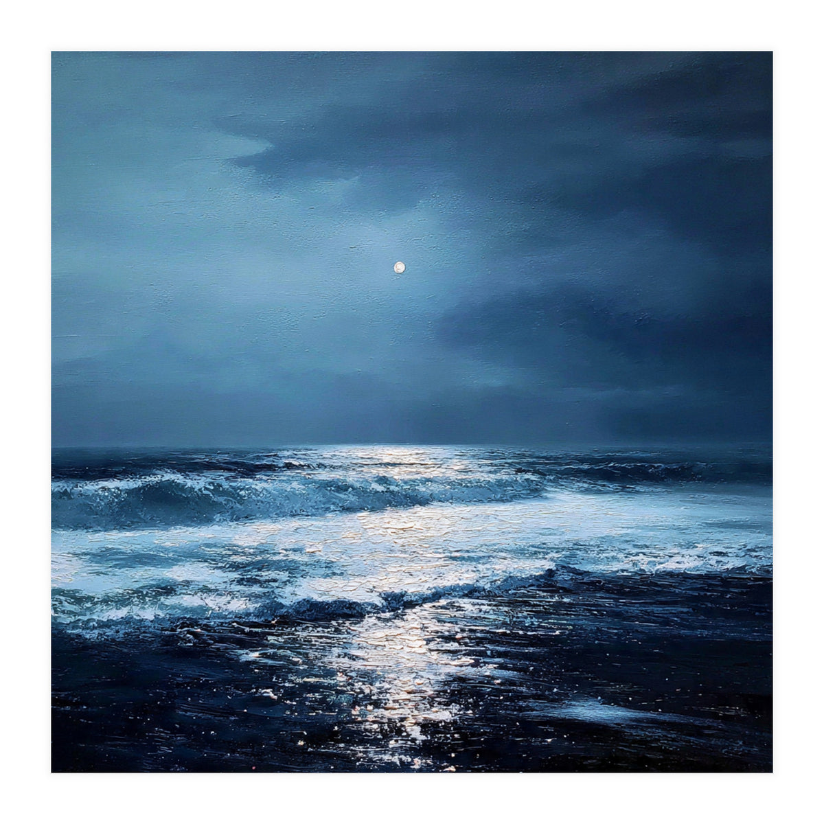 Midnight Seascape with Moonlight Reflecting (Print Only)