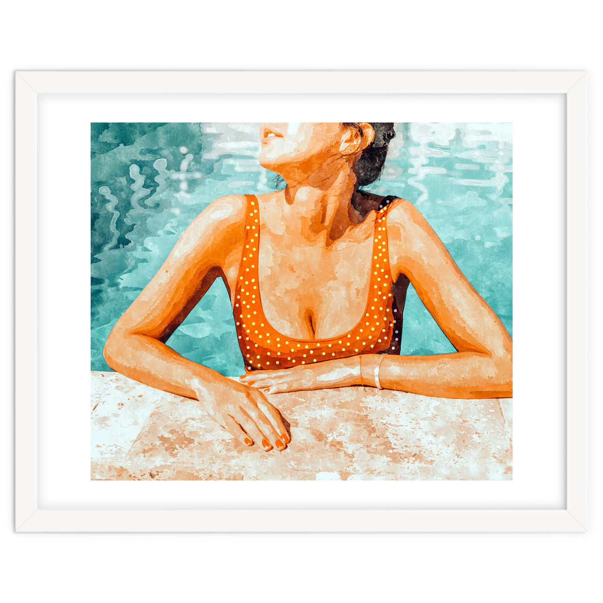 Mi Bebida Por Favor | Modern Bohemian Woman Summer Swim | Swimming Pool Watercolor Fashion Painting