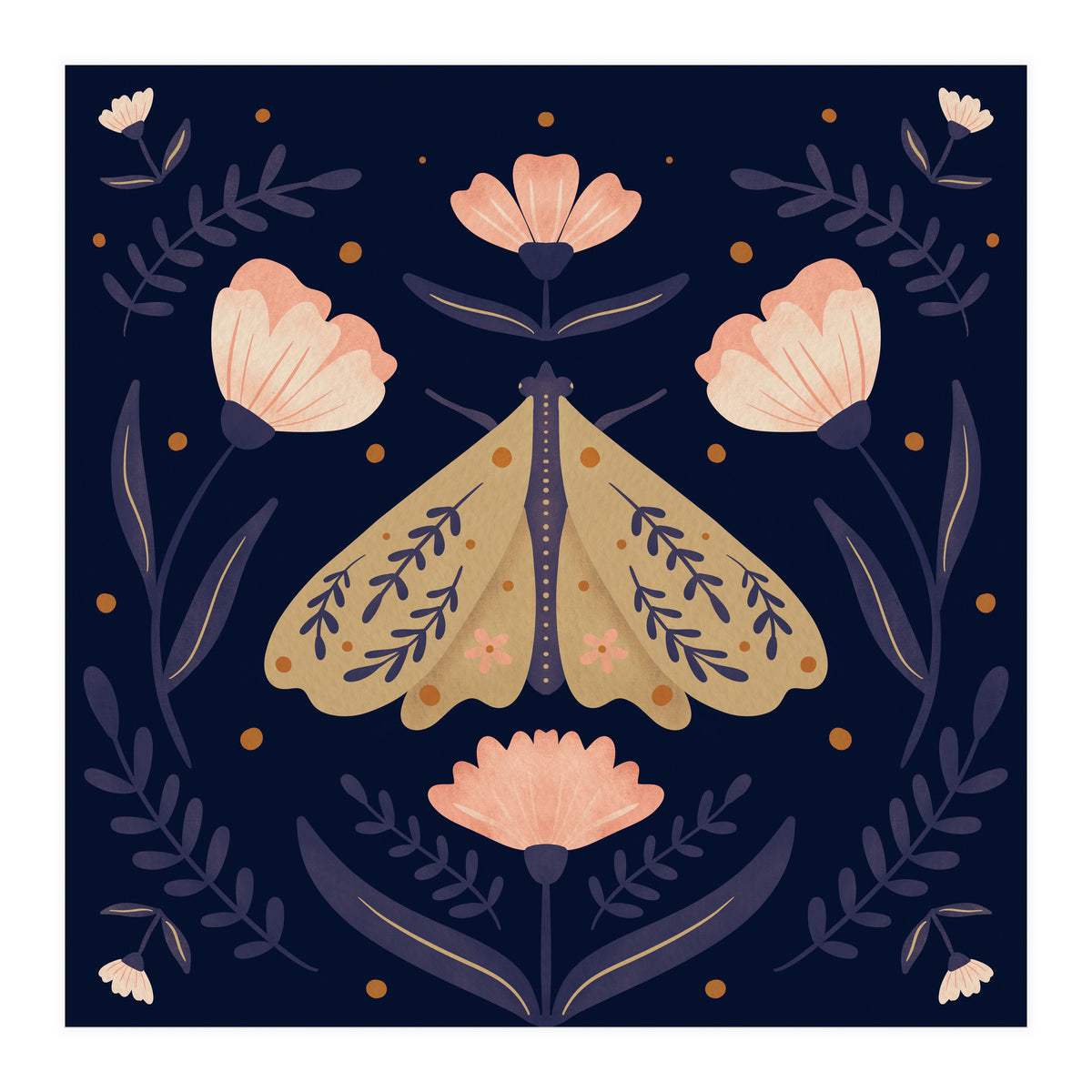 Moth And Flowers  (Print Only)