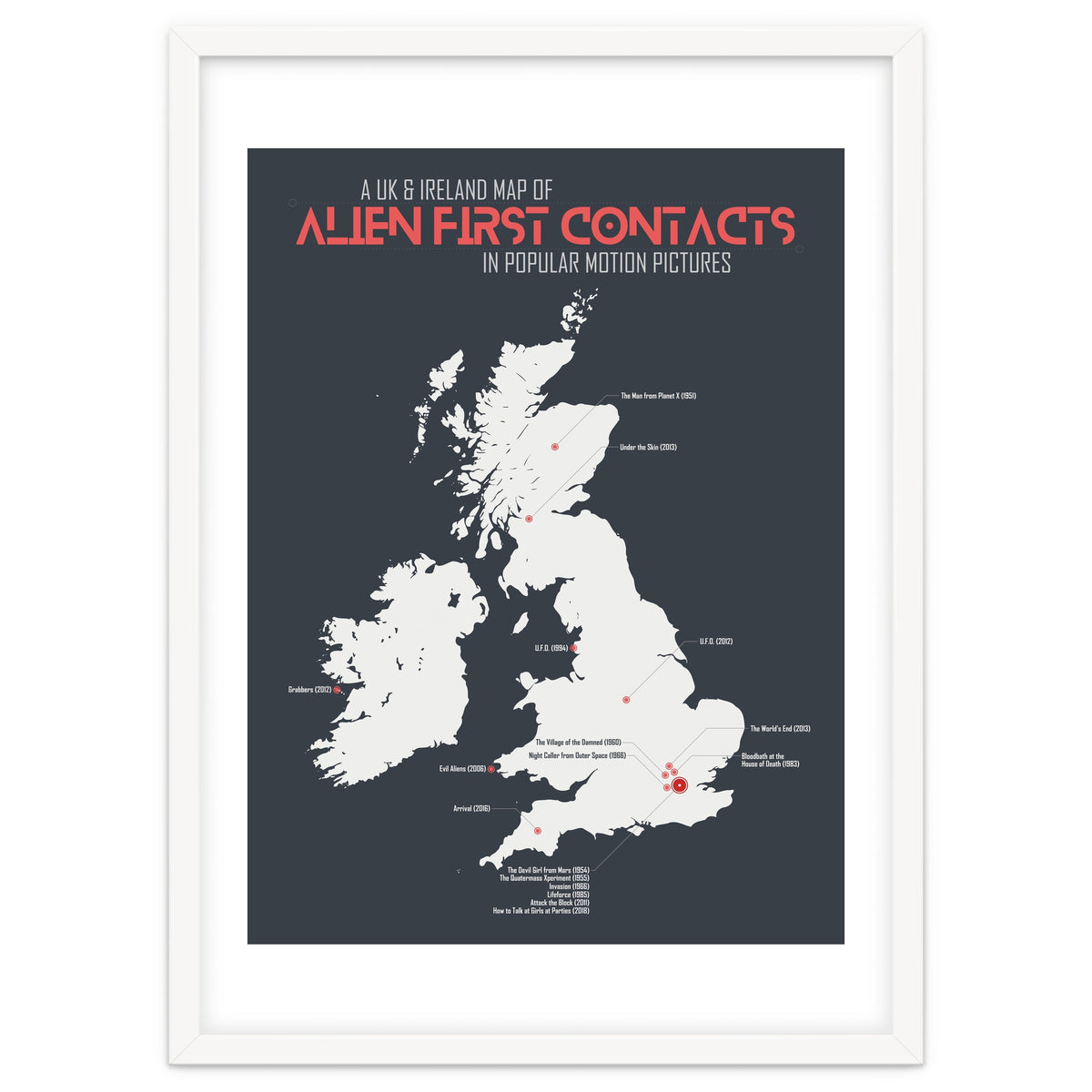 UK & Ireland Map of Alien First Contacts in Movies