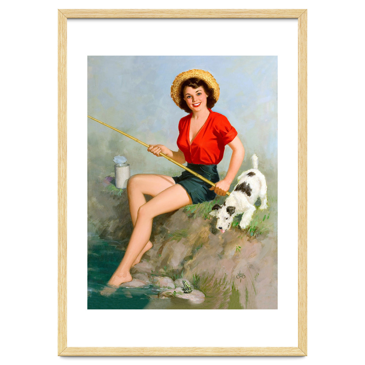 Pinup Girl Fishing With Her Dog
