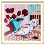 White cockatoo and black tulips thumbnail