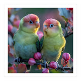 Two Lovebirds On A Branch Surrounded By Berries (Print Only) thumbnail