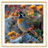 Bird Perched On A Rock With Flowers thumbnail