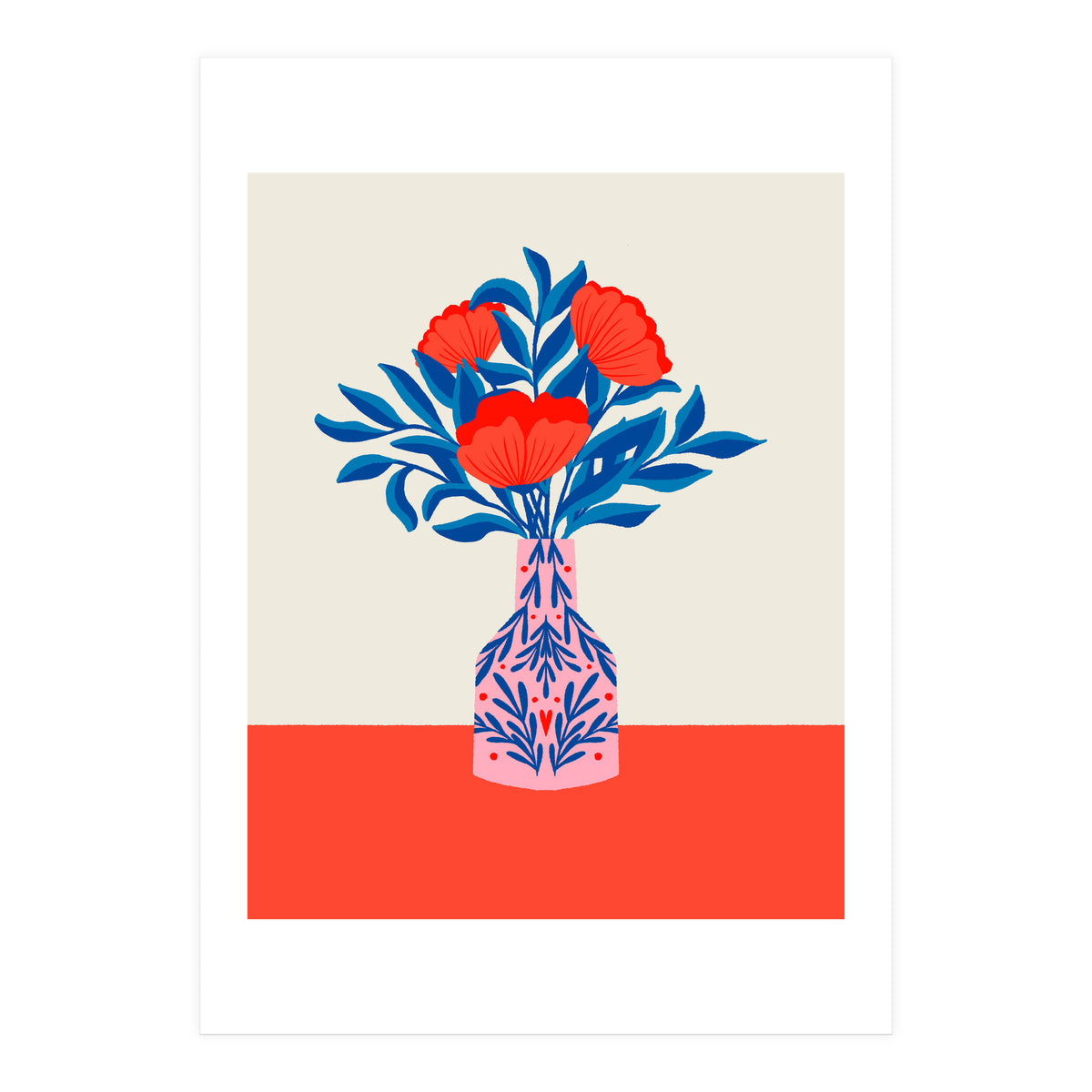 Poppies in a vase - red and blue (Print Only)