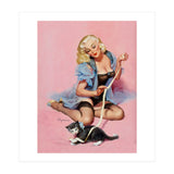 Sexy Pinup Girl Playing With Her Cat (Print Only) thumbnail