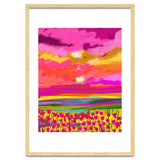 Two Suns, Pink Nature Painting Sky, Maximalist Landscape Pop Of Color Eclectic, Sunrise Sunset Meadow Boho Modern Contemporary thumbnail