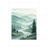 Serene Misty Mountain Valley Watercolor Painting (Print Only) thumbnail