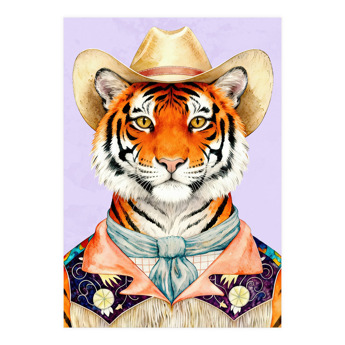 Tiger Portrait in Hat Wild Cowboy Fashion  (Print Only)