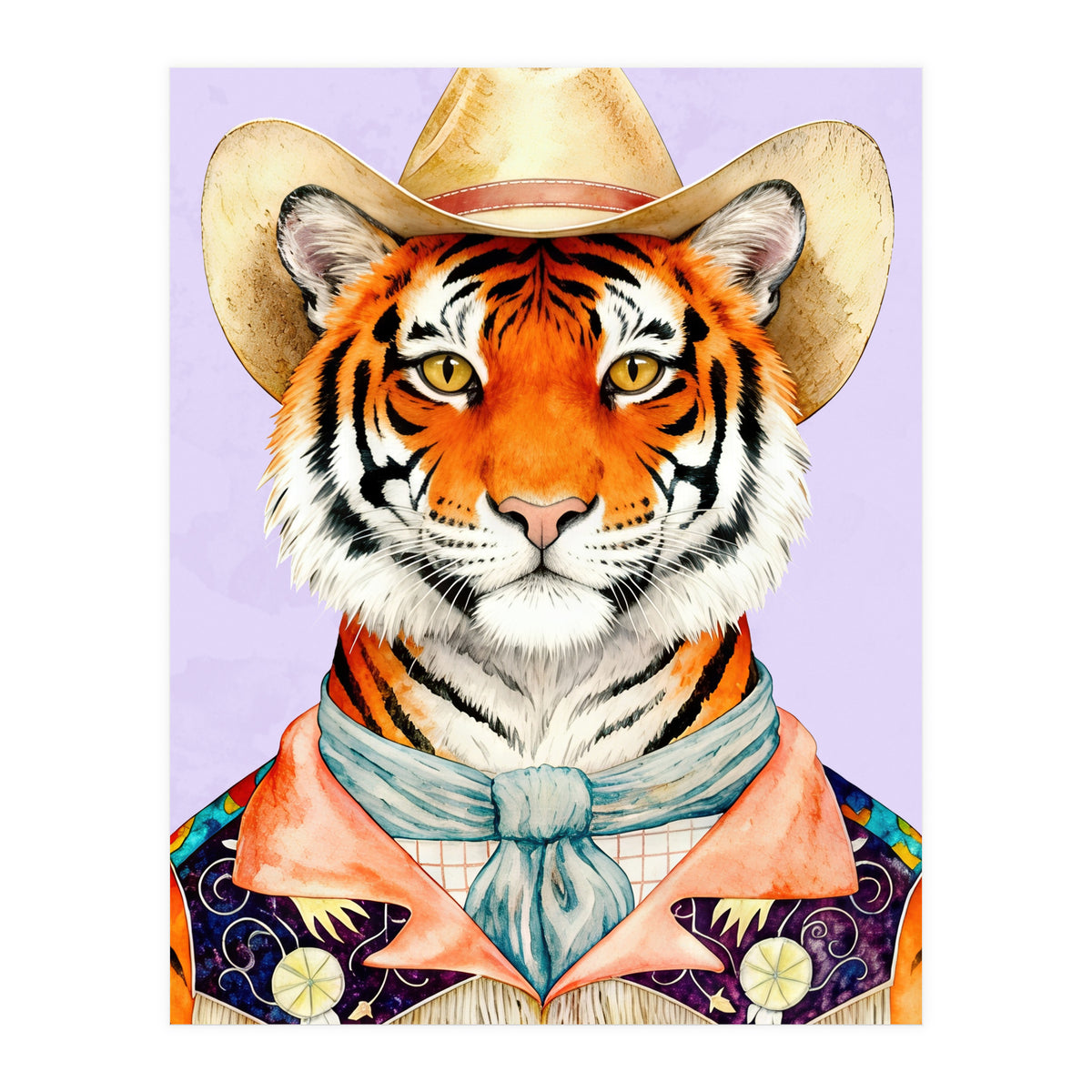 Tiger Portrait in Hat Wild Cowboy Fashion  (Print Only)