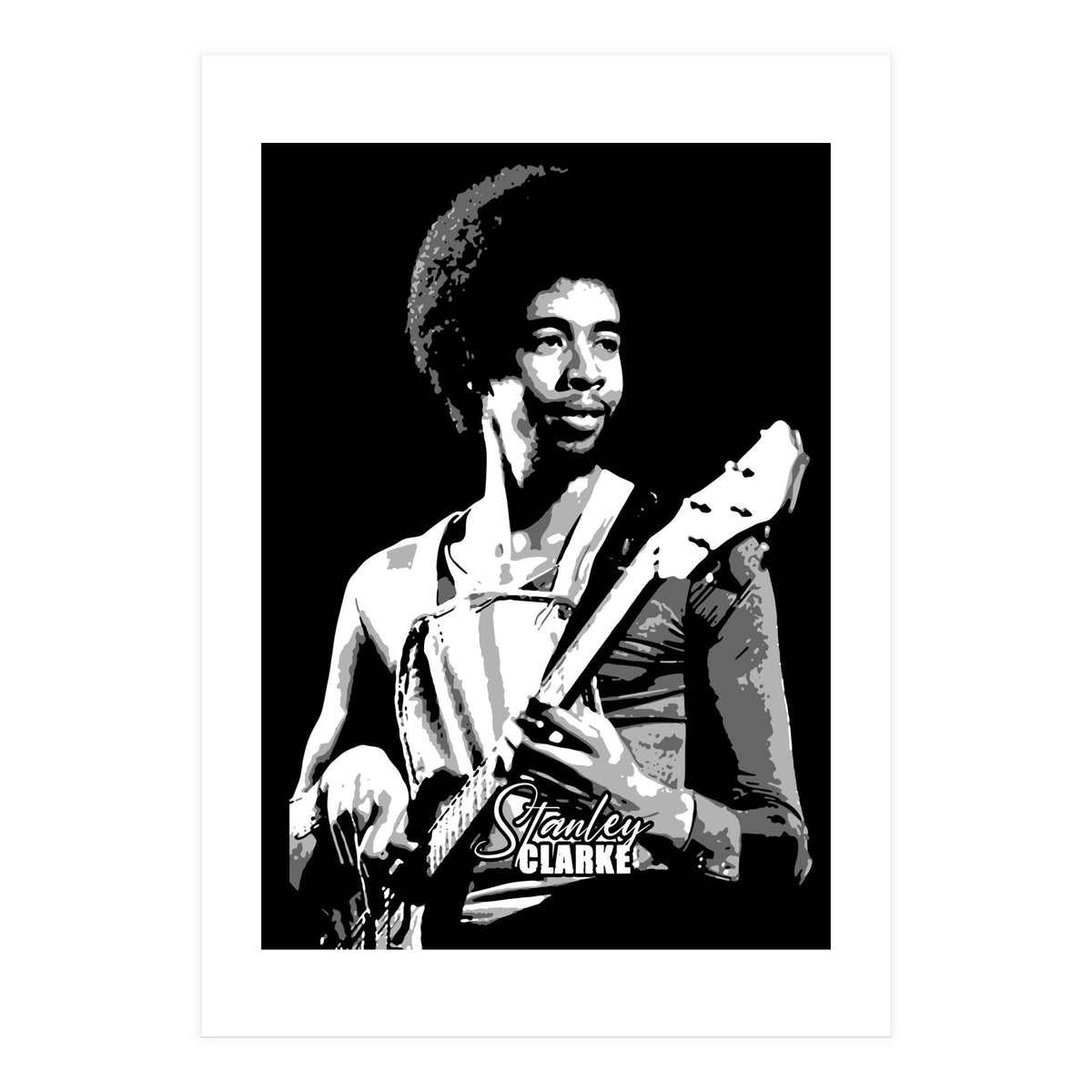 Stanley Clarke American Bassist in Grayscale (Print Only)
