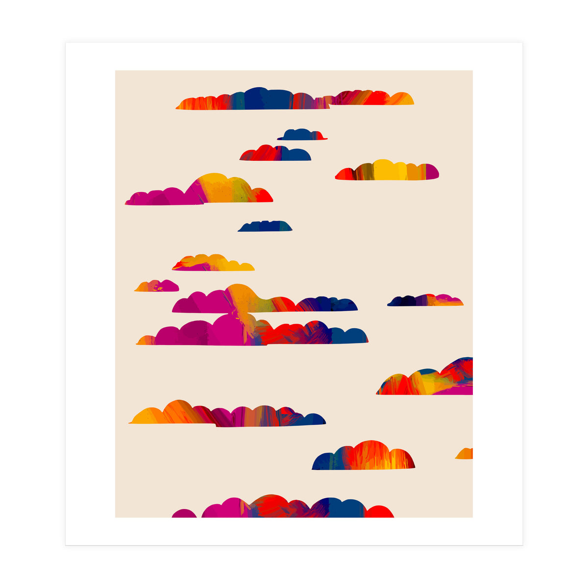 Totem Clouds, Colorful Sky Vibrant Eclectic Bohemian, Abstract Positivity Good Vibes Boho Contemporary Modern Painting (Print Only)