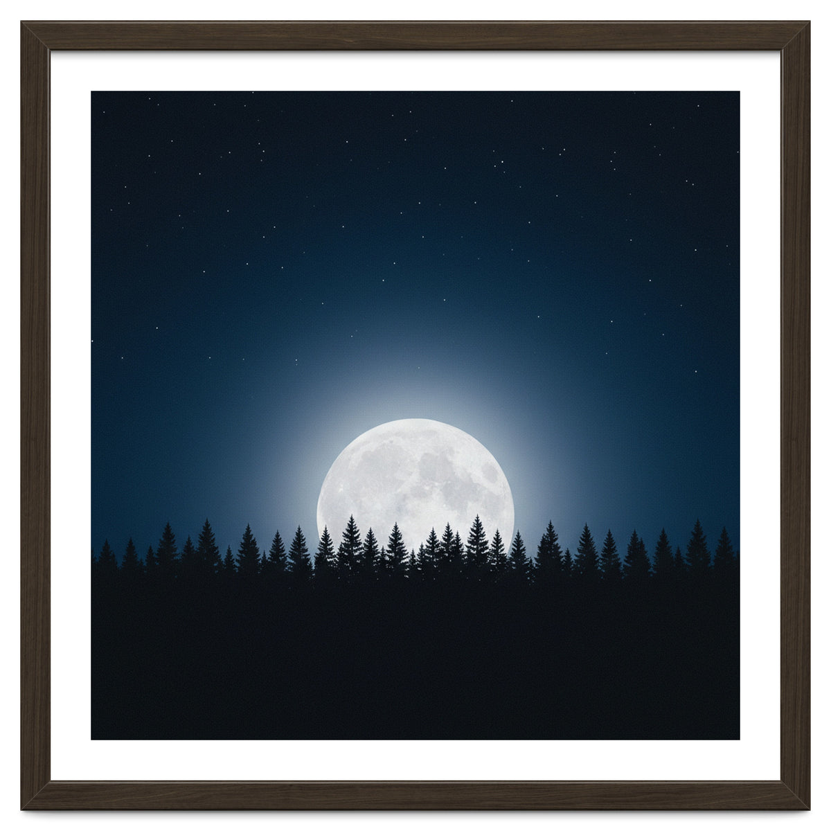 Midnight Serenity: Full Moon Over Forest Silhouettes
