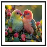 Lovebirds Couple Sitting On A Branch With Berries thumbnail