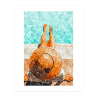 By The Pool All Day, Summer Travel Woman Swimming, Tropical Fashion Bohemian Painting (Print Only)