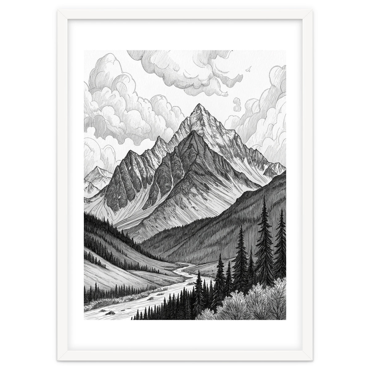 Majestic Alpine Mountain Range Sketch