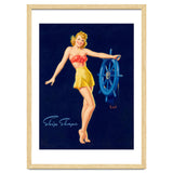 Pinup Girl Is Posing With A Steering Wheel thumbnail