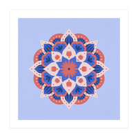 Mandala flower - blue and coral (Print Only)