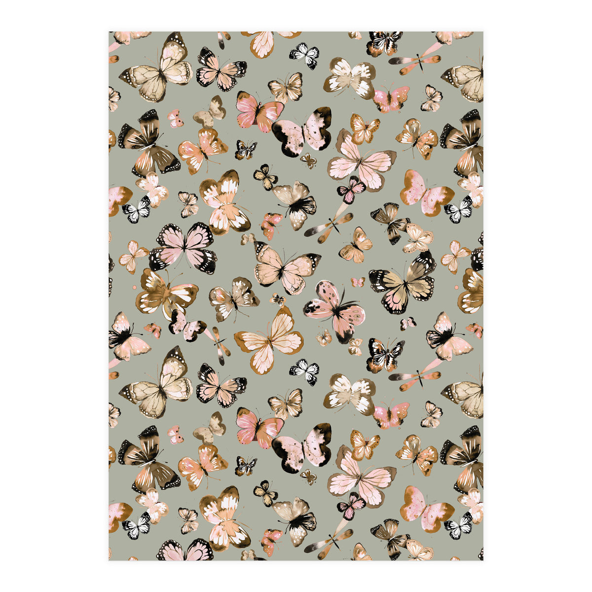 Flying Butterflies Gold Beige (Print Only)