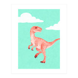 Velociraptor Watercolor Art, Cute Dino Nursery Print, Whimsical Dinosaur Illustration (Print Only) thumbnail