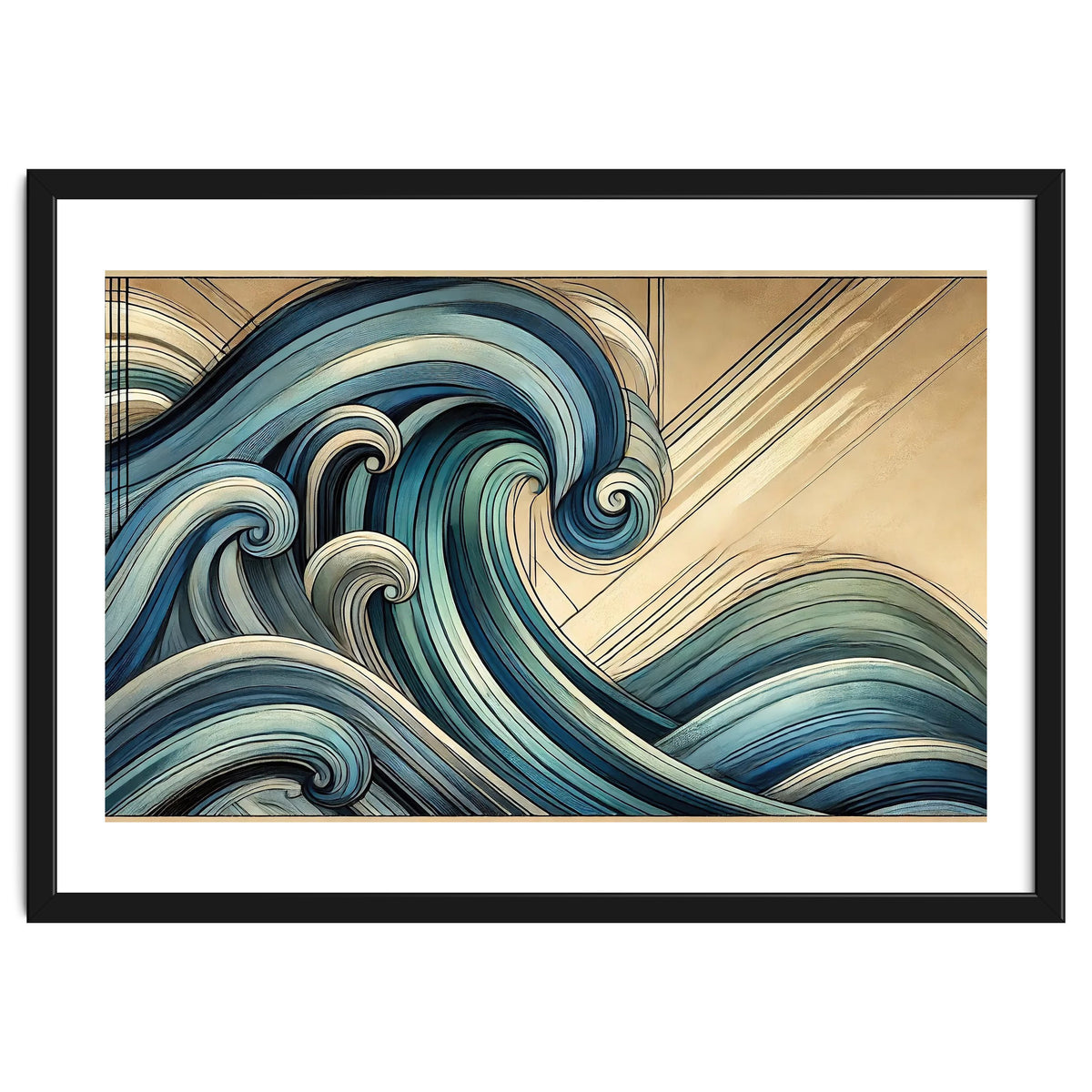 Art Deco Blue Ocean Waves