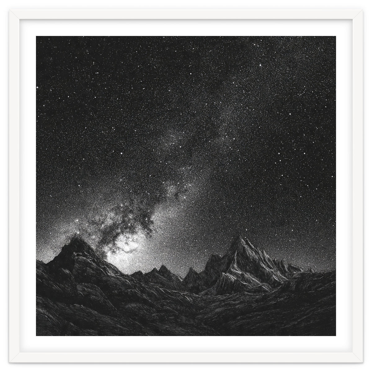 Starlit Mountain Majesty: Detailed Monochrome Milky Way
