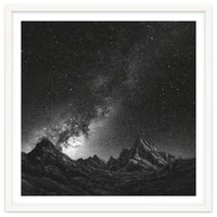 Starlit Mountain Majesty: Detailed Monochrome Milky Way
