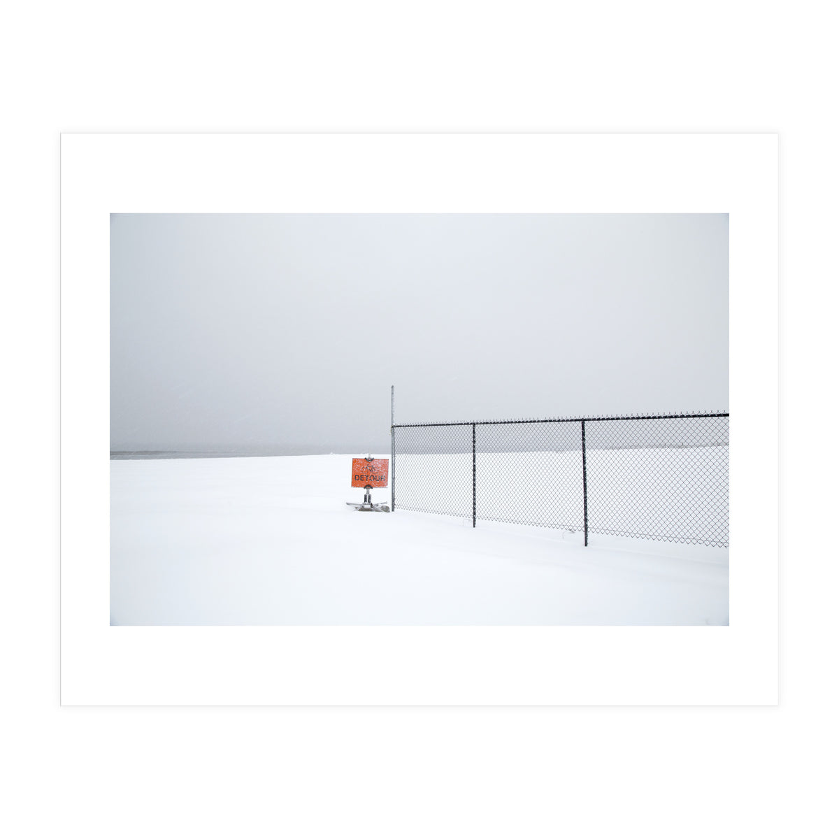 Detour sign in the snow beach (Print Only)