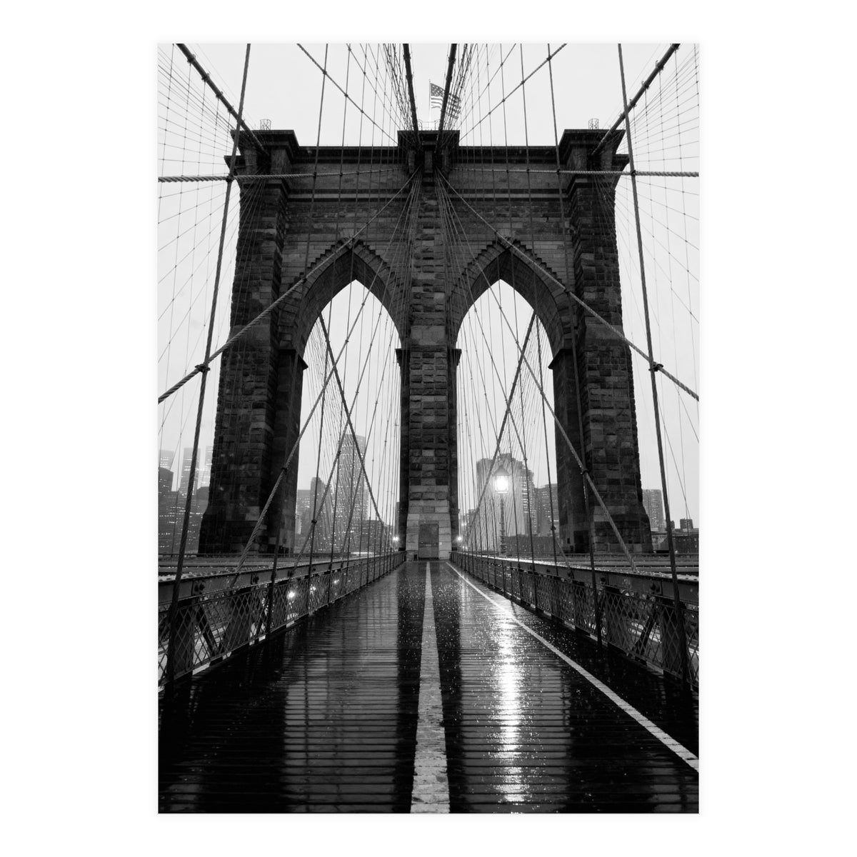 Brooklyn Bridge Black and White, Moody NYC Architecture, Rainy Urban Photography (Print Only)