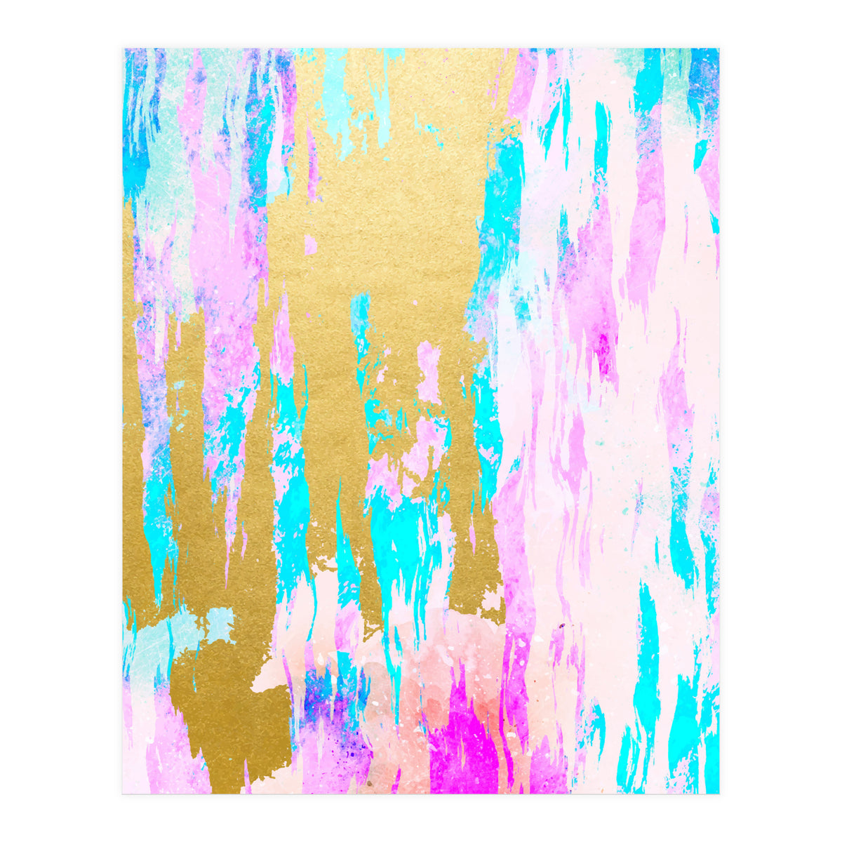 Meraki, Abstract Gold Painting, Colorful Graphic Design, Golden Pink Blue Eclectic Luxe Illustration (Print Only)