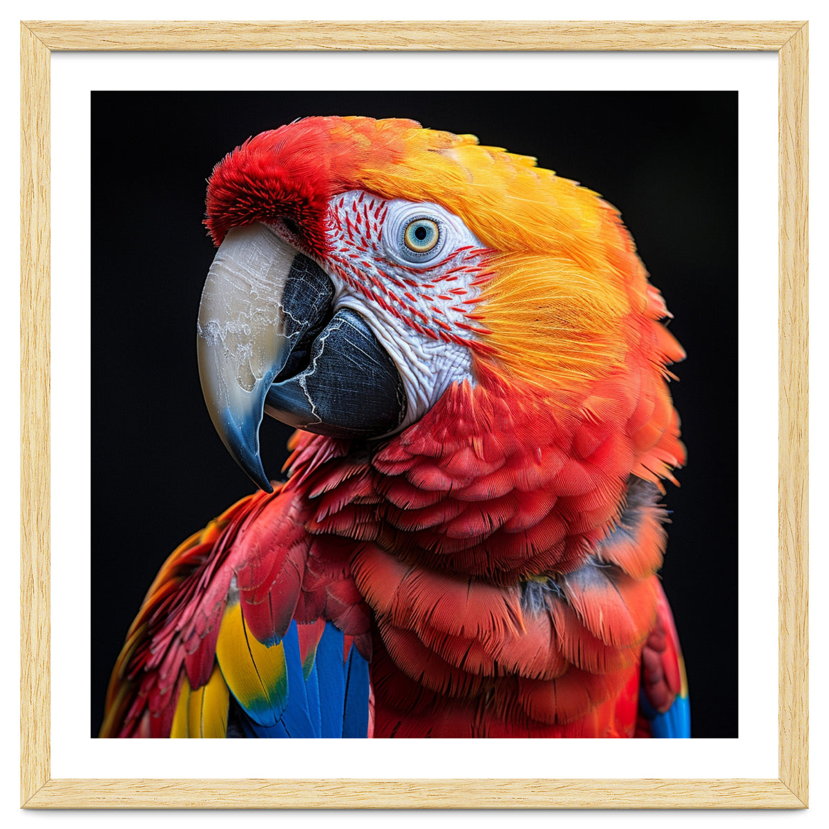 Scarlet Macaw Parrot Close Up Portrait Vivid Colors