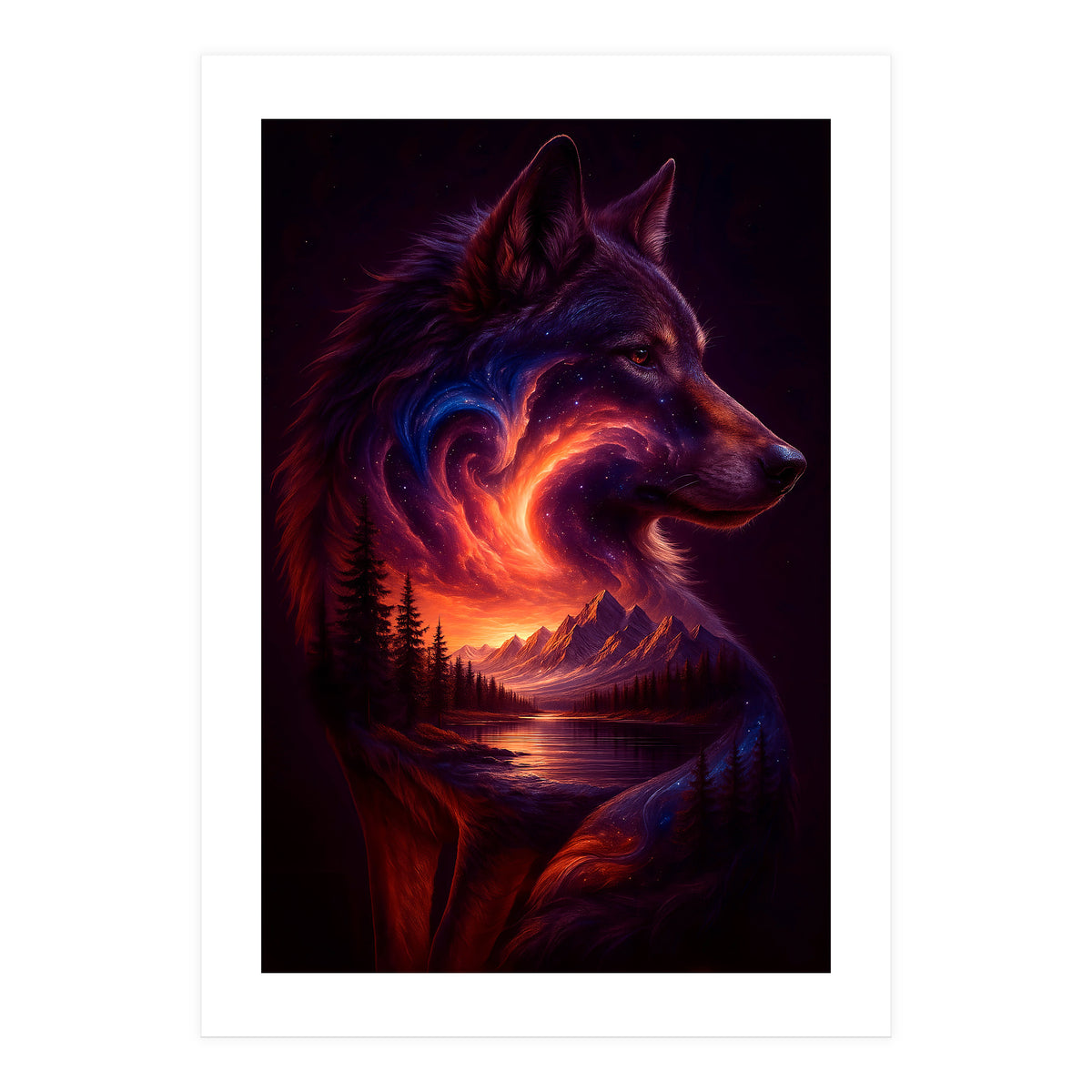 The Nebula Guardian Wolf of the Mountains (Print Only)