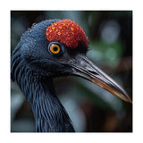 Black Crane Bird Head With Red Crown And Raindrops (Print Only) thumbnail