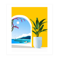 A Peek Ahead, Travel Ocean Beach Sea Tropical, Architecture Arch Boat Summer, Bougainvillea Eclectic Bohemian (Print Only)