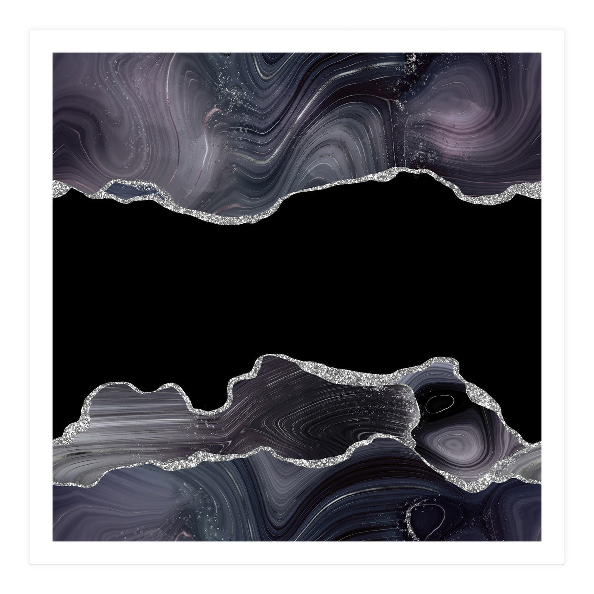 Black & Silver Glitter Agate Texture 03 (Print Only)