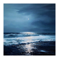 Midnight Seascape with Moonlight Reflecting (Print Only)