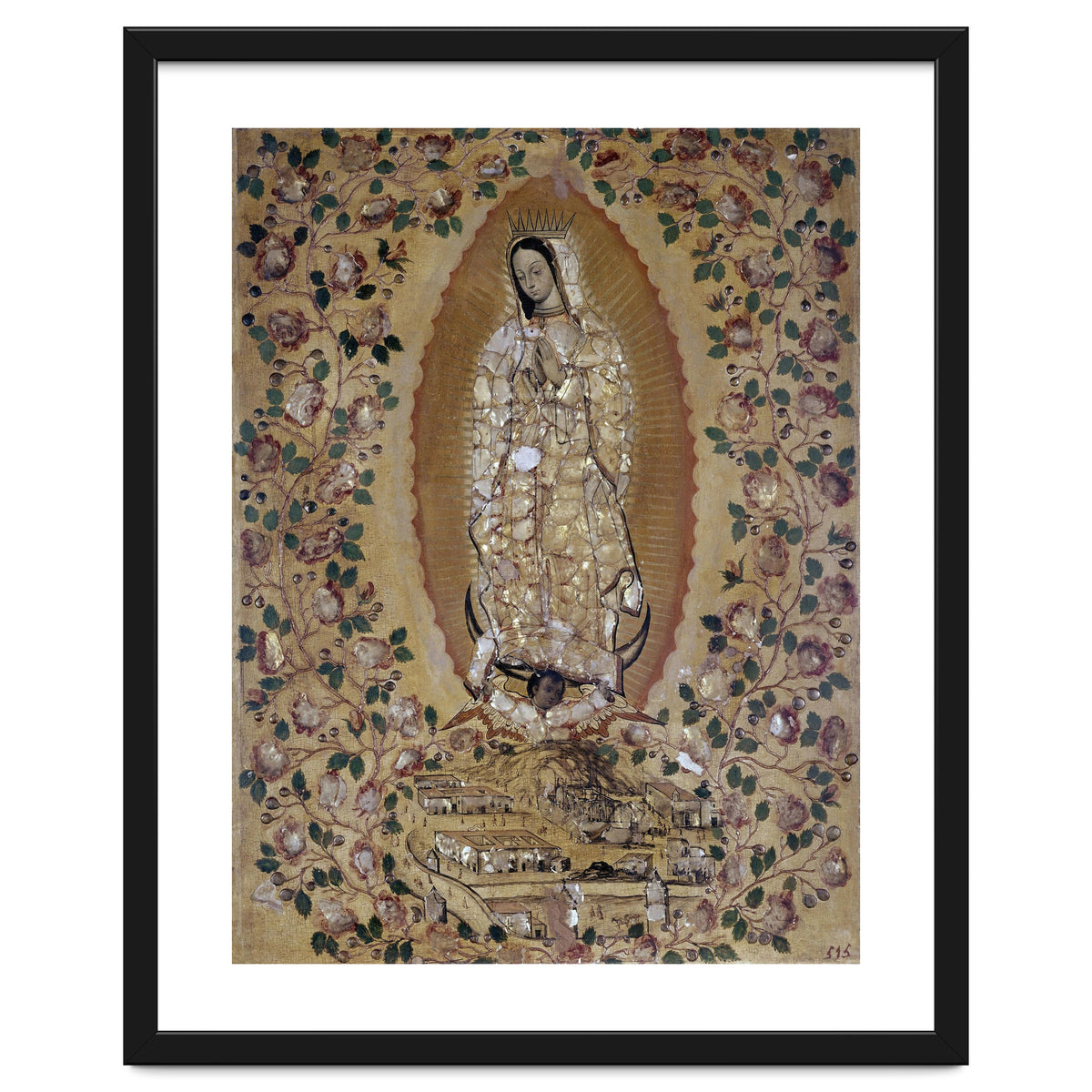 VIRGIN DE GUADALUPE - 1697 - ENCONCHADO PAINTING. JUAN y MIGUEL GONZALEZ PINTORES siglo XVII.